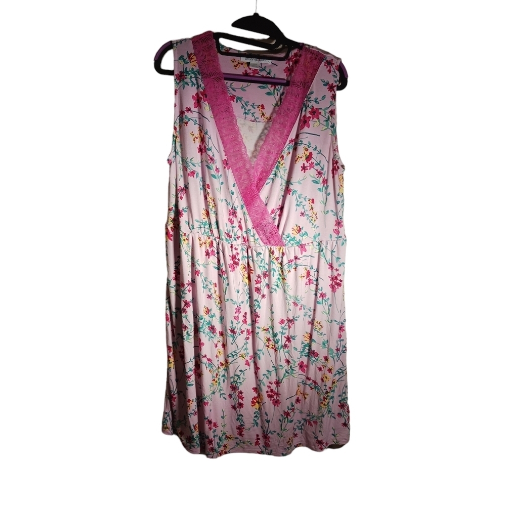 DREAMS CO Floral Sleeveless Lace Trim Nightgown Pink Ladies Plus size 18-20 LG